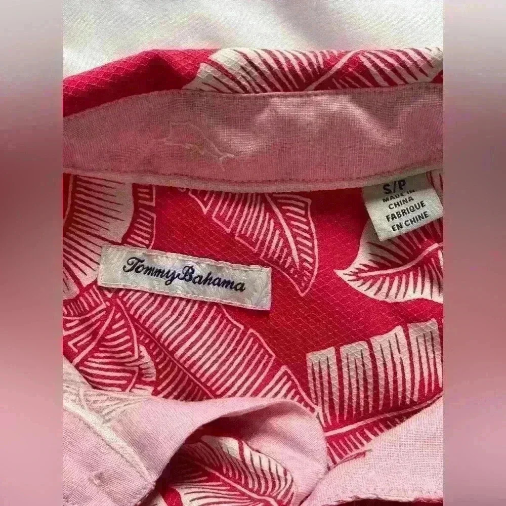 Tommy Bahama Grand Fronde Short Sleeve Silk Blend Button Up Shirt Pink Plume Sma - Picture 7 of 11
